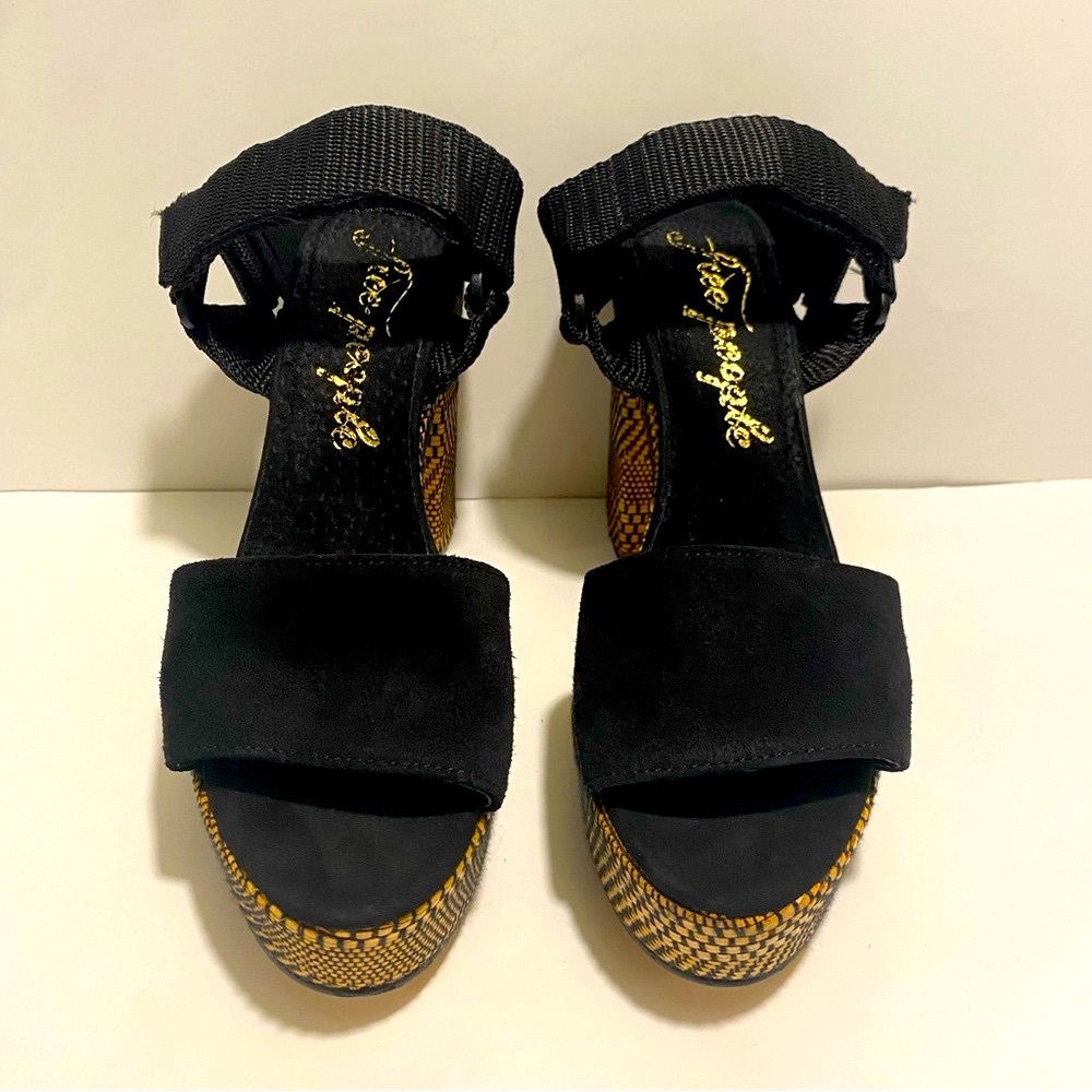 Free People Black and Tan Espadrille Wedges